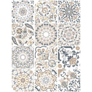 Planche de 12 Stickers Carreaux de Ciment Thistle &ndash; Autocollants Muraux D&eacute;coratifs Beige, Gris et Blanc &ndash; 10 x 10 cm
