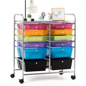 Chariot de Rangement 10 Tiroirs en pp, Tour de Rangement, Cadre en M&eacute;tal, Desserte Meuble Tiroir pour &Eacute;cole, Salle de Bain, Maquillage, Cuisine,