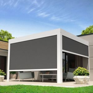 Coffre à coulisses pour pergola lolite et heliolite 3,00x2,50 m (Motorisé à Télécommande - Blanc satiné RAL9010 - Gris graphite)