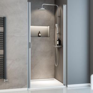 Porte de douche pivotante, 60 x 180 cm, verre transparent 5 mm Schulte Sunny, profilé alu-argenté sur-mesure