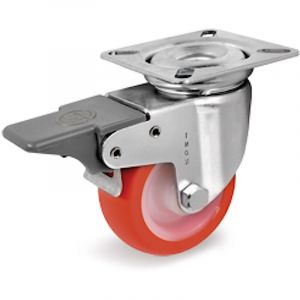 2gt Roues Et Roulettes - Roulette inox pivotante &agrave; frein diam&egrave;tre 60 mm roue polyur&eacute;thane rouge - 70 Kg