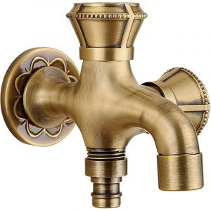 BEBUSINGOTO Double Sortie Robinet, Jardin Ext&eacute;rieur Robinet Sculpt&eacute; Antique &agrave; Poign&eacute;e Unique en Laiton Massif Robinet &agrave; Double Usage Robinet d'Eau
