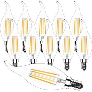 Ampoule LED E14,E14 Ampoule Flamme 4W,C35 Lampe Bougie Filament,Blanc Chaud 2700K Ampoule Edison Retro,Forme de Bougie,10 Pi&egrave;ces