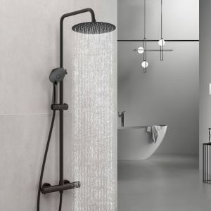 Ocean Sanitaire - ocean Colonne de Douche Thermostatique Cube 250- Douchette &agrave; 3 Jets- Chrom&eacute;- Noir- Mitigeur R&eacute;glable en Hauteur