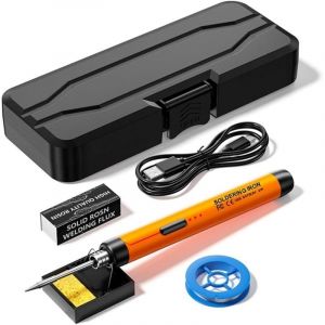 Kit de fer &agrave; souder sans fil - Fer &agrave; souder USB avec 3 temp&eacute;ratures r&eacute;glables de 300 &deg;C &agrave; 450 &deg;C, support de fer &agrave; souder, fil &agrave; souder, p&acirc;te &agrave; souder