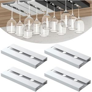 4 Pi&egrave;ces Porte Verre &agrave; Vin Suspendu, Support de Verre &agrave; Vin Sous Armoire Sans Per&ccedil;age Porte-Verres &agrave; Pied Suspendu Auto-adh&eacute;sif Accroche-verres Pour