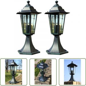 Lampes de jardin 2 pcs Vert foncé/Noir Aluminium - Lumieres Exterieures - Lampadaire Jardin - Éclairage Jardin - Luminaire Extérieur - Décoration