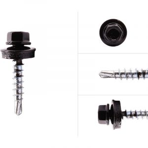 Vis pour t&ocirc;le imitation tuile Galvanis&eacute; Noir R9005 4.8 x 28 mm -