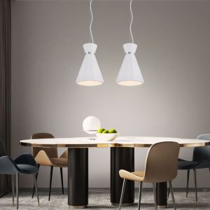Lampe suspendue lampe à suspension lampe à suspension de salon lampe à suspension lampe à cône blanc en plâtre, anneau en métal chromé, 1x douille