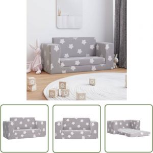 Canapé-lit enfant 2 places gris clair étoiles peluche douce - Canapé Enfant - Canapé Lit Enfant - Mobilier Bébé - Meubles Enfant - Fauteuil Enfant