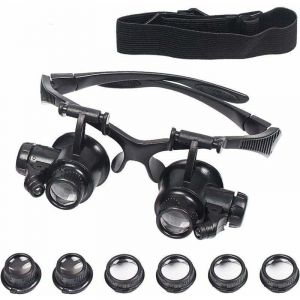 Grossissante avec &Eacute;clairage LED, Loupe de t&ecirc;te &agrave; LED, Lunette de Pr&eacute;cision avec 4 Lentilles Amovibles, pour Lecture Bijoutier Couture Bricolage,