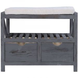 Mobili Rebecca - Rebecca Mobili Banc Banquette Assise 2 Tiroirs Bois Gris Shabby Chic 43x65x34