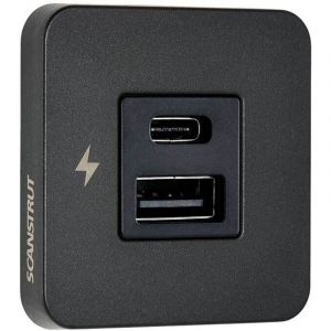 Scanstrut TILE - Prise de charge USB-A et USB-C avec enjoliveur noir, pour int&eacute;rieur, pour camping-car, van am&eacute;nag&eacute;