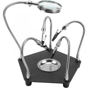 Troisieme Main avec 4 Bras Flexibles, 3X Loupe et Support de Carte pour Soudure, Artisanat, Réparation Électronique, Bijoux et Modelisme