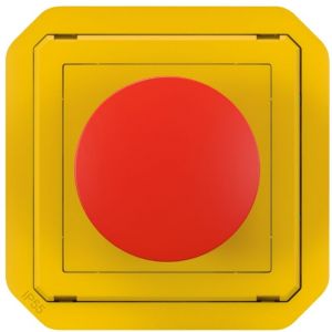 Coup de poing d'urgence poussoir &agrave; impulsion arr&ecirc;t &eacute;tanche Plexo IP55 avec enjoliveur jaune et bouton rouge Legrand 069547L