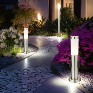 Lampe d'ext&eacute;rieur lampadaire avec douilles douilles ext&eacute;rieures lampe de pied lampadaire acier inoxydable, lampadaire 1x 110cm 1x 45cm, 1x lampe &agrave;