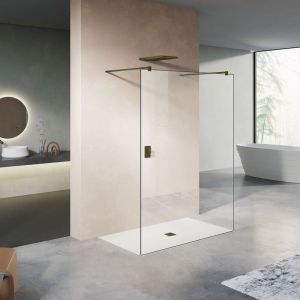 Grand Verre - Paroi de douche fixe avec deux barres de fixation 140cm en aluminium bronze 90x200