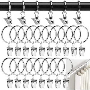 Anneaux Rideaux Metal 40 Pi&egrave;ces Pince &agrave; Rideaux Anneaux Rideaux Douche 38mm Clips de Rideau Anneaux Argent pour Tringle &agrave; Rideau et Anneau de