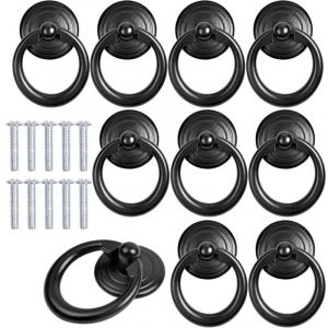 10 Pcs Noir Poign&eacute;e d'Armoire Metal Bouton de Porte Tiroir Bague Poign&eacute;e de Traction Classique Poignee de Meuble Rond Bouton de Meuble Poign&eacute;es de