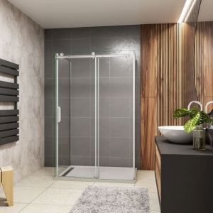 Cabine de douche 160x90x90x195cm, Océan porte de douche coulissante 160cm en 8mm verre trempé, avec 2 parois latérale