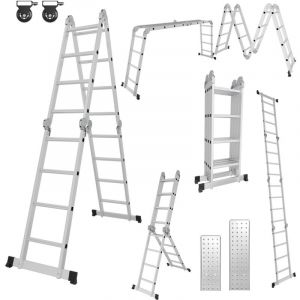 Randaco 7 in 1 Echelle pliante articul&eacute;e 4x4 marches, echafaudage multifonction, ecarteur de mur, escabeau, 2 plaques plateforme de travail