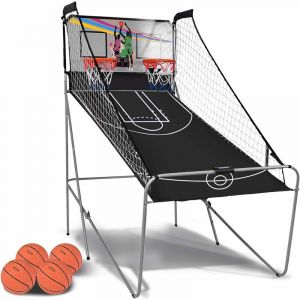 Panier de Basketball Pliable Électronique avec 1 Panneau d'Affichage, 2 Paniers, 4 Basket-Balls, 8 Modes de Jeu, Panier Basket Jeux intérieur