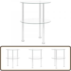Table d'appoint 2 niveaux Transparent 38 cm Verre trempé - Table Basse - Table D'appoint - Meuble Déco - Table Transparente - Table Ronde