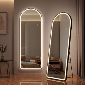 Emke - Miroir sur pied 160 x 60 cm, led Miroir sur Pied Miroir de Sol, Alliage d'Aluminium avec Cadre-Noir