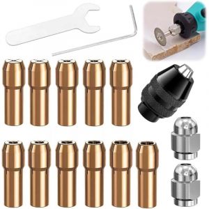 16 Pi&egrave;ces Mandrin Compatible avec Dremel, Accessoires pour Outil Rotatif, 0,5mm &agrave; 3,2mm Remplacement 4485, 4486 Pince de Serrage en Laiton &Eacute;crou