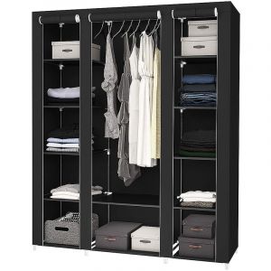 Yongqing &ndash; Armoire penderie noire en m&eacute;tal 172&times;134&times;43cm &ndash; Tube en acier inoxydable &ndash; Charge max 25kg &ndash; Facile &agrave; monter et d&eacute;monter