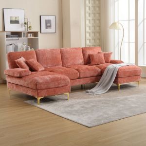 Modfu - Canapé d'angle 272 x 136 x 88 cm avec 4 grands coussins et 2 petits coussins, 4 places, en u, idéal pour salon, chambre ou bureau, tissu