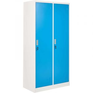 Casier Double en M&eacute;tal Armoire Vestiaire Gymnase Salle de Sport &Eacute;cole 2 Portes Blanc et Bleu Athlete