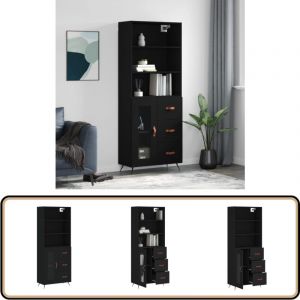 Vidaxl - Buffet haut Noir 69,5x34x180 cm Bois d'ing&eacute;nierie - Buffet Design Moderne - Meuble Rangement Cuisine - Armoire Noire - Commode &Eacute;l&eacute;gante