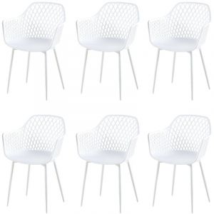 Eggree - Lot de 6 Fauteuil Chaises Blanc Plastique Scandinave Chaise de Salle à manger- Idéales pour Terrasse, Jardin et Extérieur