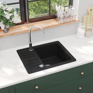 Design In - vier de cuisine,Bac,Vasque à poser en granit Bac unique Noir CFW80146