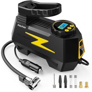 Pulituo - Compresseur d'air portable gonfleur de pneus dc 12 v, avec led et manomètre numérique 150 psi (jaune)