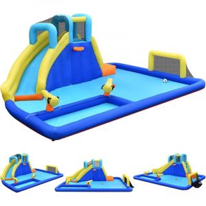 Ch&acirc;teau Gonflable Foot avec Toboggan et Pistolet &agrave; Eau, Aire de Jeux Aquatique pour Enfants Plus de 3 Ans (sans Souffleur) - Goplus