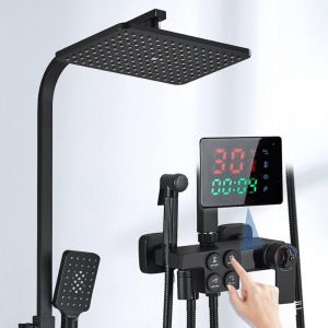Colonne de Douche Thermostatique noire Pour Salle de Bains Colonne Hydromassage Set de Douche Monocommande Barre Hauteur R&eacute;glable