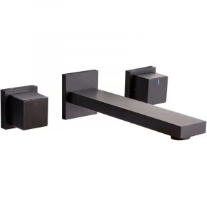 Beliani - Robinet Mitigeur pour Lavabo Mural en Laiton Double 3 Trous Commande Noir Pailon