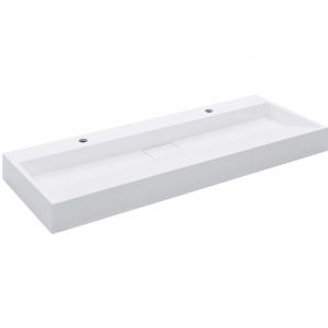 Vasque &agrave; poser Lavabo，&Eacute;vier &agrave; poser，Bac &agrave; laver 120x46x11 cm Fonte min&eacute;rale/marbre Blanc CFW67763