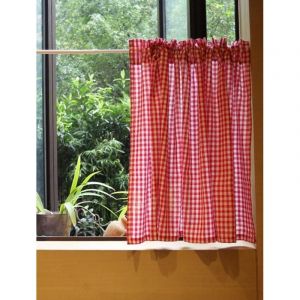 Rideau de Cuisine Court pour Petit Fen&ecirc;tre Coton Opaque Vichy &Agrave; Carreaux Blanc Rouge Rideau Brise-bise Rideaux &agrave; Disques Cantonni&egrave;res Demi Rideau