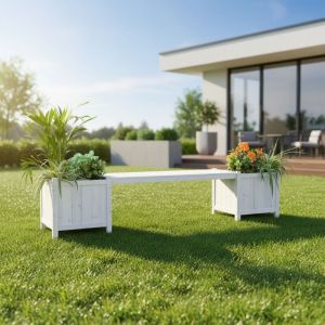 Melko - Banc de jardin banc en bois blanc banc de parc 180 cm banc en bois avec rangement banc avec jardini&egrave;res