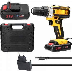 Tonysa - Perceuse Visseuse Devisseuse Sans Fil 21V, avec Batterie 2 x 1200mAh, 2 Vitesse, Lumières led, 25 Accessoires, Perceuse-Visseuse pour