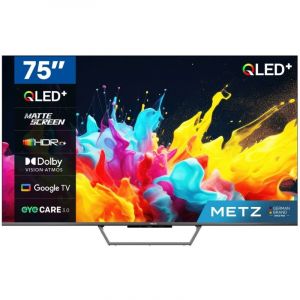 Metz T&eacute;l&eacute;vision Smart TV QLED + MQE7600Z 4K UHD de 75 pouces avec Google TV et Dolby Vision Dolby Atmos HDR Wi-FI TV &Eacute;cran mat antireflet (Mod&egrave;le de