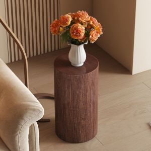 Table d'appoint ronde &Oslash;30x55 cm pour salon, table basse de canap&eacute; , MDF imitation noyer, couleur noyer