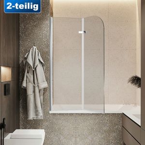 Randaco Pare-baignoire facile &agrave; nettoyer pivotant Paroi de douche sanitaire 6mm Nano Repliable glass 2 parties 100x140cm Argent