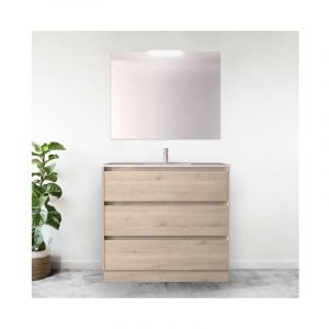 Caesaroo - Meuble de salle de bain sur pied en bois naturel 100 cm avec vasque en porcelaine - Nova - Avec colonne