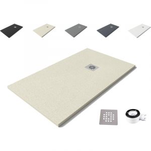Receveur de douche Nolita 90x120 - Mat&eacute;riau en r&eacute;sine min&eacute;rale avec texture ardoise C3 antid&eacute;rapante - Comprend une bonde de vidange et une grille
