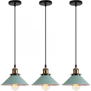 E27 Lustre Suspension Vintage Industriel Luminaire Plafonnier Intérieur Lampe à Suspension Réglable Ø22CM Vert - 3Pcs