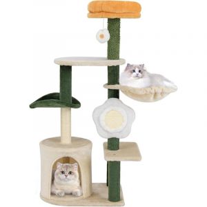 Goplus - Arbre à Chat Moderne en Forme de Fleur, Petit Arbre a Chat avec Perchoir Supérieur Rembourré, Griffoir et Planche en Sisal, Balle de Jeu,